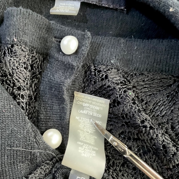 Karl Lagerfeld Cardigan Sweater Lace Front Pearl Buttons Black (L) - Picture 7 of 8